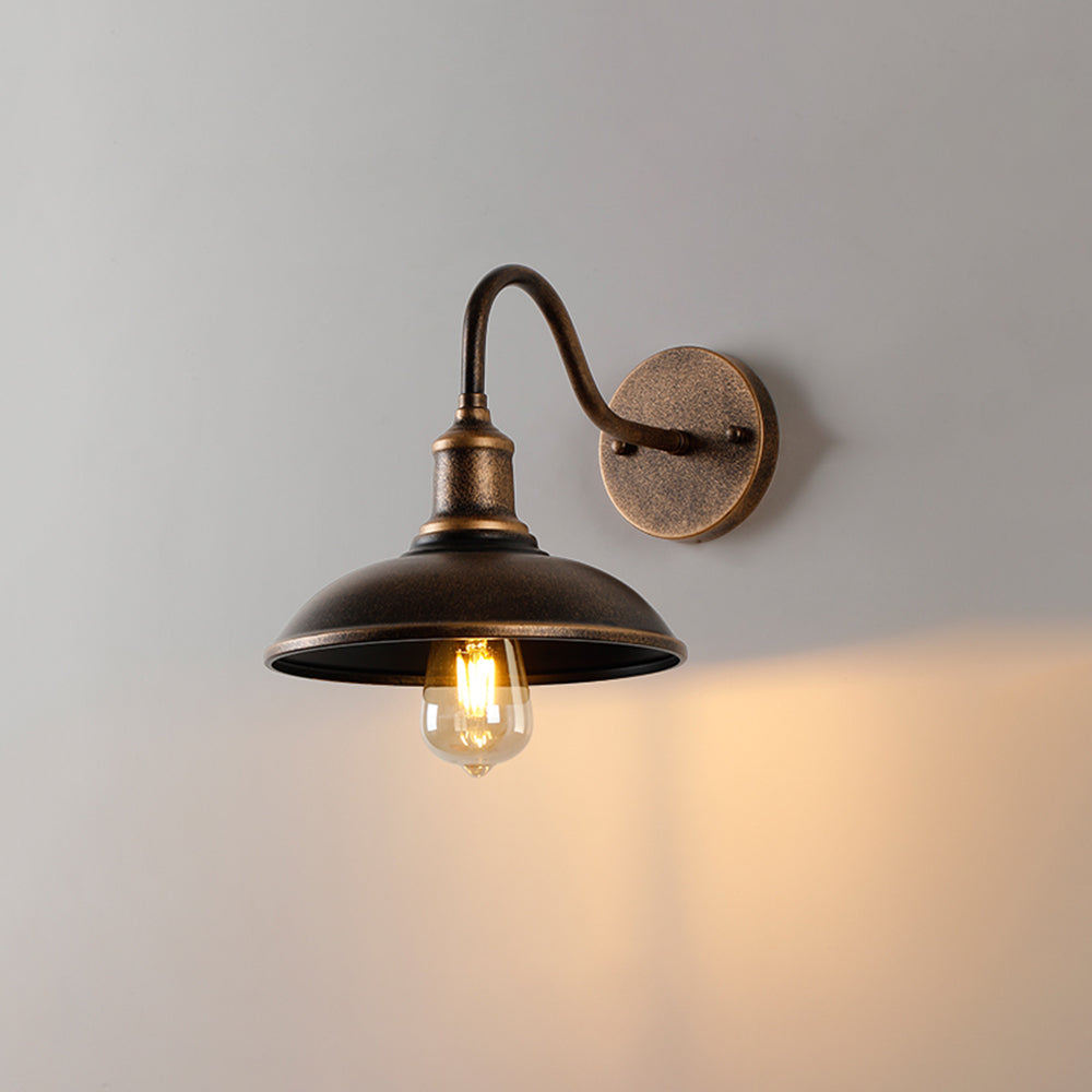 Antique Brass Outdoor Wall Lamp - Rustic Bowl-Shaped Exterior Wall Light for Patios and Gardens, IP65 Weatherproof 0