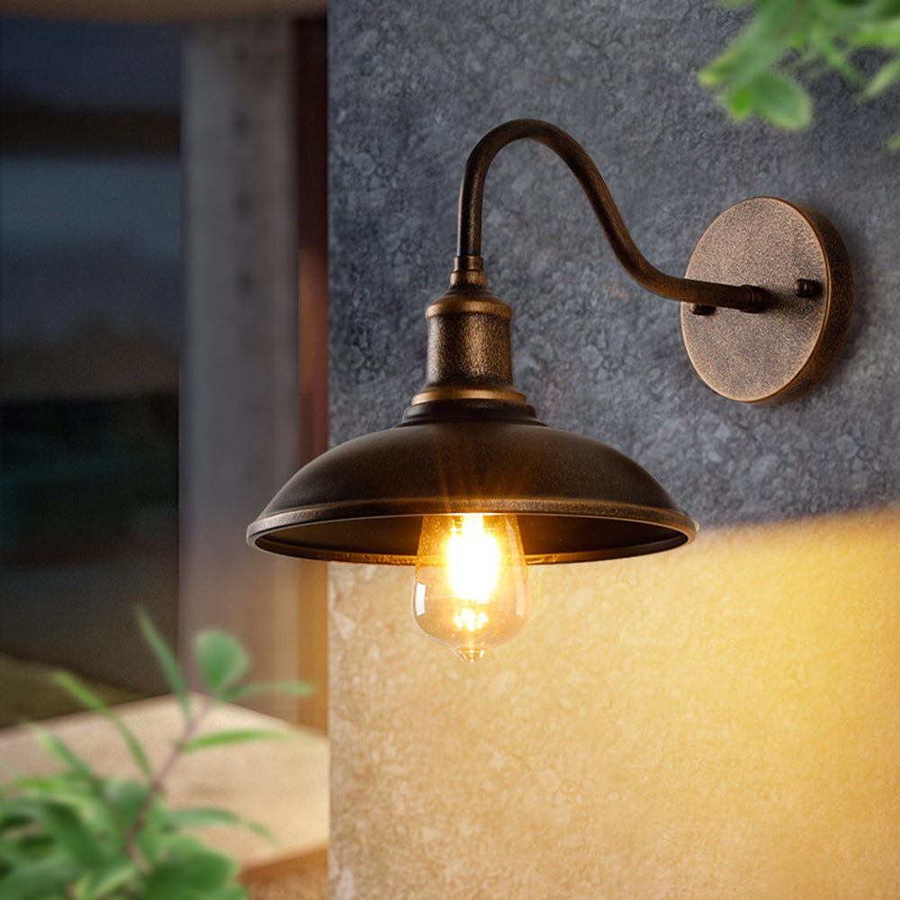 Antique Brass Outdoor Wall Lamp - Rustic Bowl-Shaped Exterior Wall Light for Patios and Gardens, IP65 Weatherproof 2