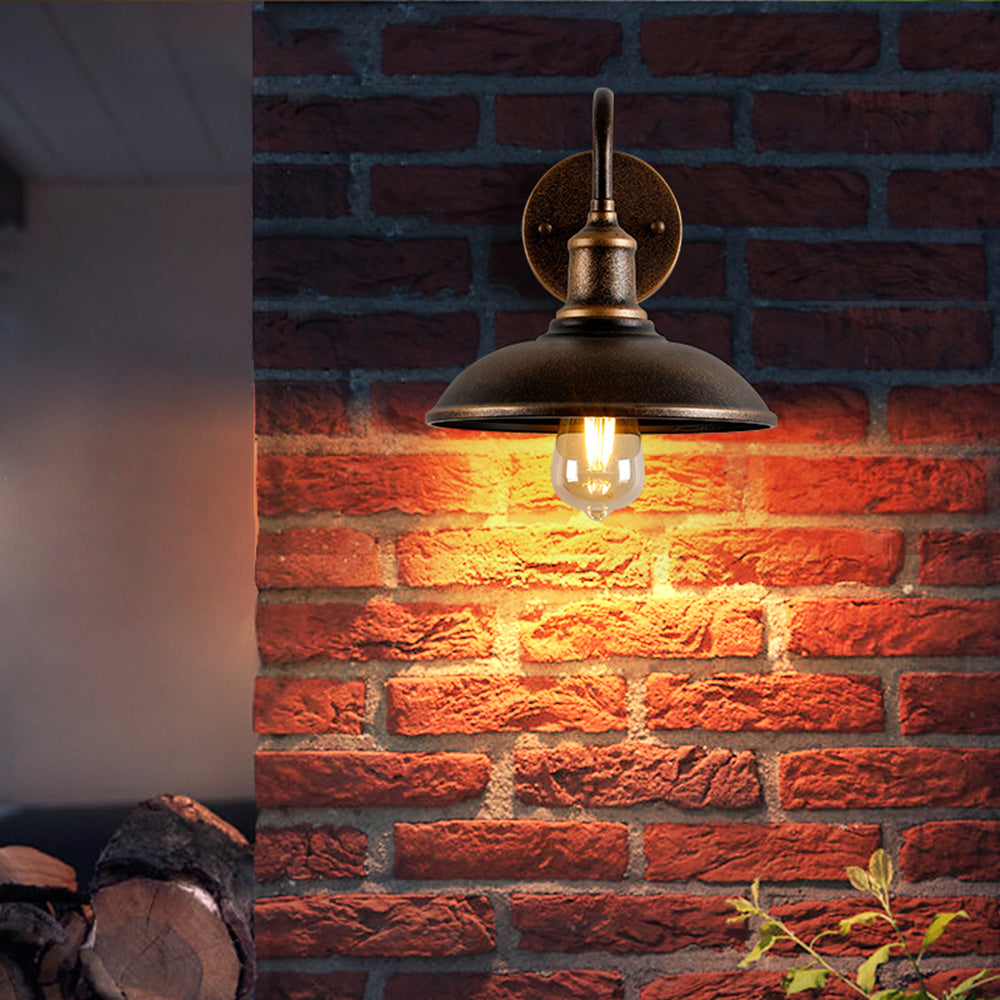 Antique Brass Outdoor Wall Lamp - Rustic Bowl-Shaped Exterior Wall Light for Patios and Gardens, IP65 Weatherproof 3