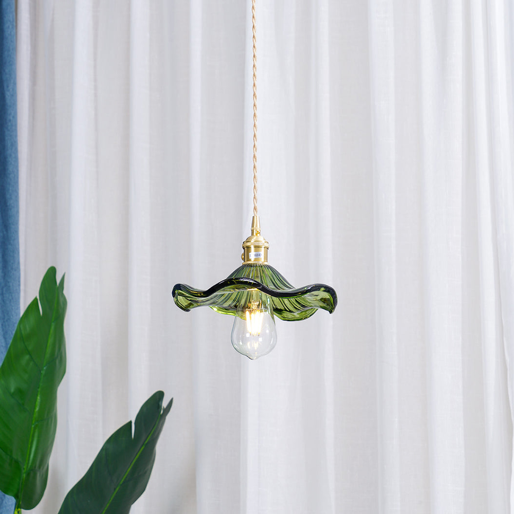 Hibiscus Flower Glass Pendant Light – Elegant Kitchen Hanging Light with Brass Accents, Adjustable Length 4