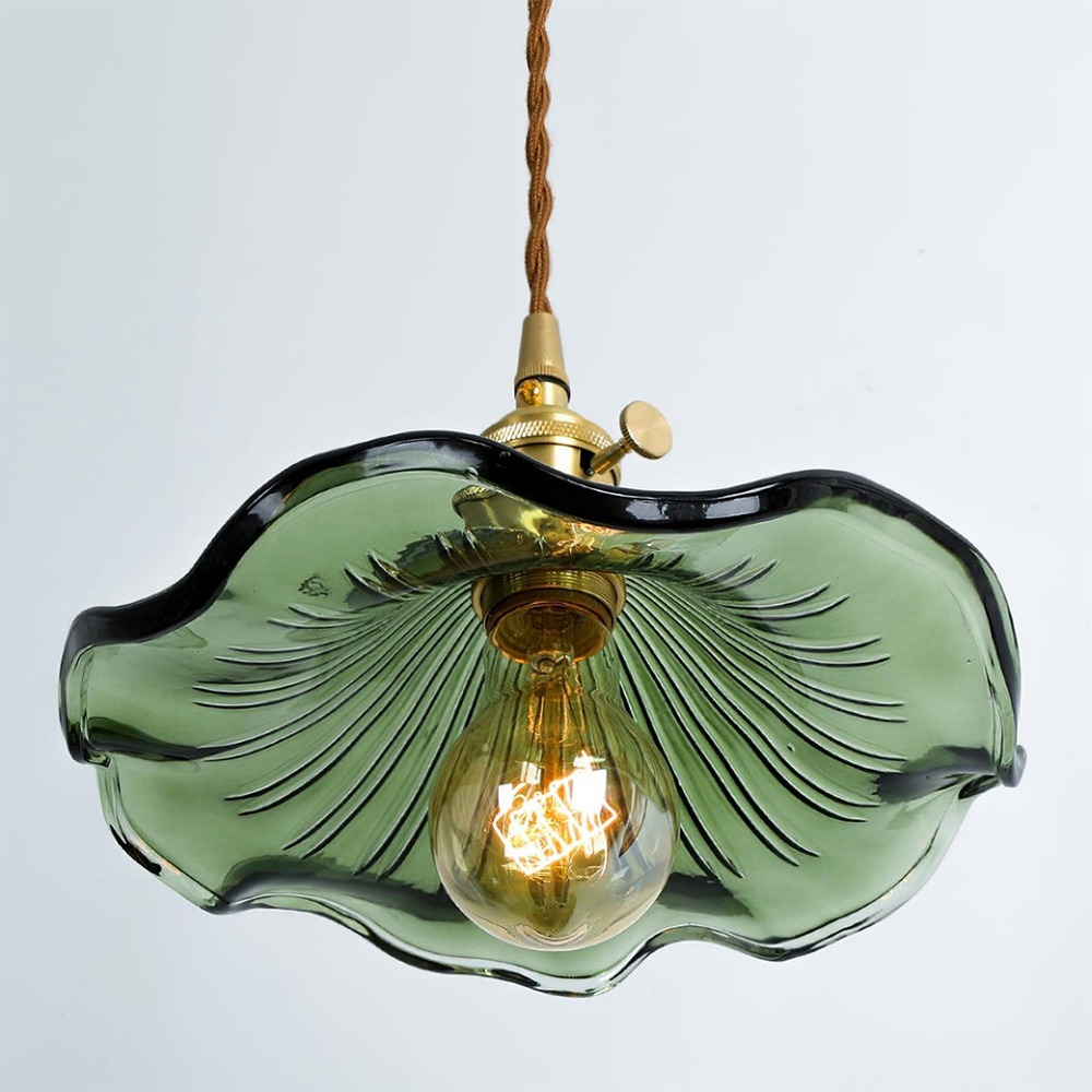 Hibiscus Flower Glass Pendant Light – Elegant Kitchen Hanging Light with Brass Accents, Adjustable Length 6