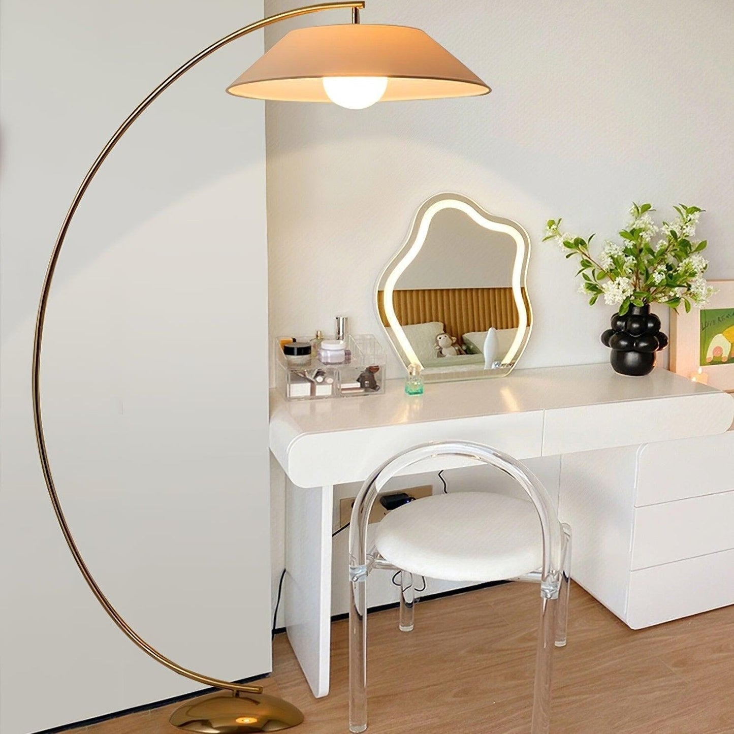 Modern Arc Floor Lamp with Fabric Shade – Black Standing Lamp for Living Room and Bedroom Lighting 0