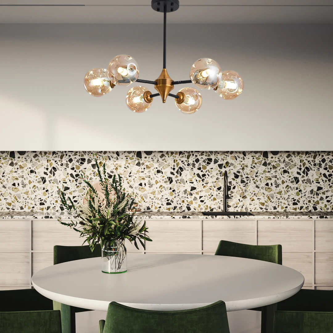 Modern Blown Glass Chandelier Light – Nordic Flush Mount LED Hanging Fixture for Living Room and Dining Room 0