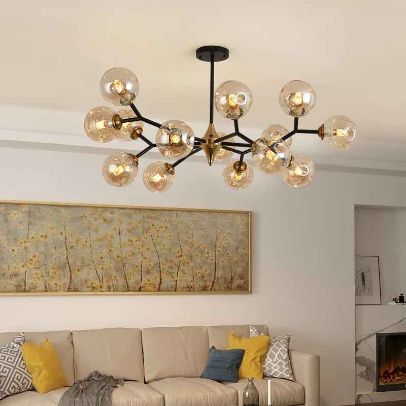 Modern Blown Glass Chandelier Light – Nordic Flush Mount LED Hanging Fixture for Living Room and Dining Room 3
