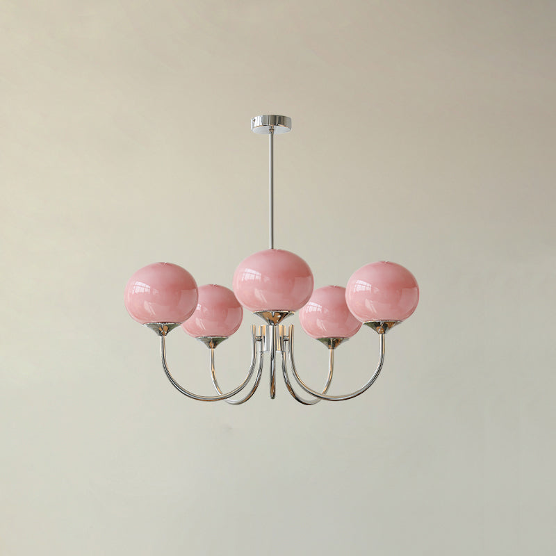 Modern Chandelier Light Fixture with Pink Glass Shades and Golden Finish – Stylish Hanging Light for Home Decor 14