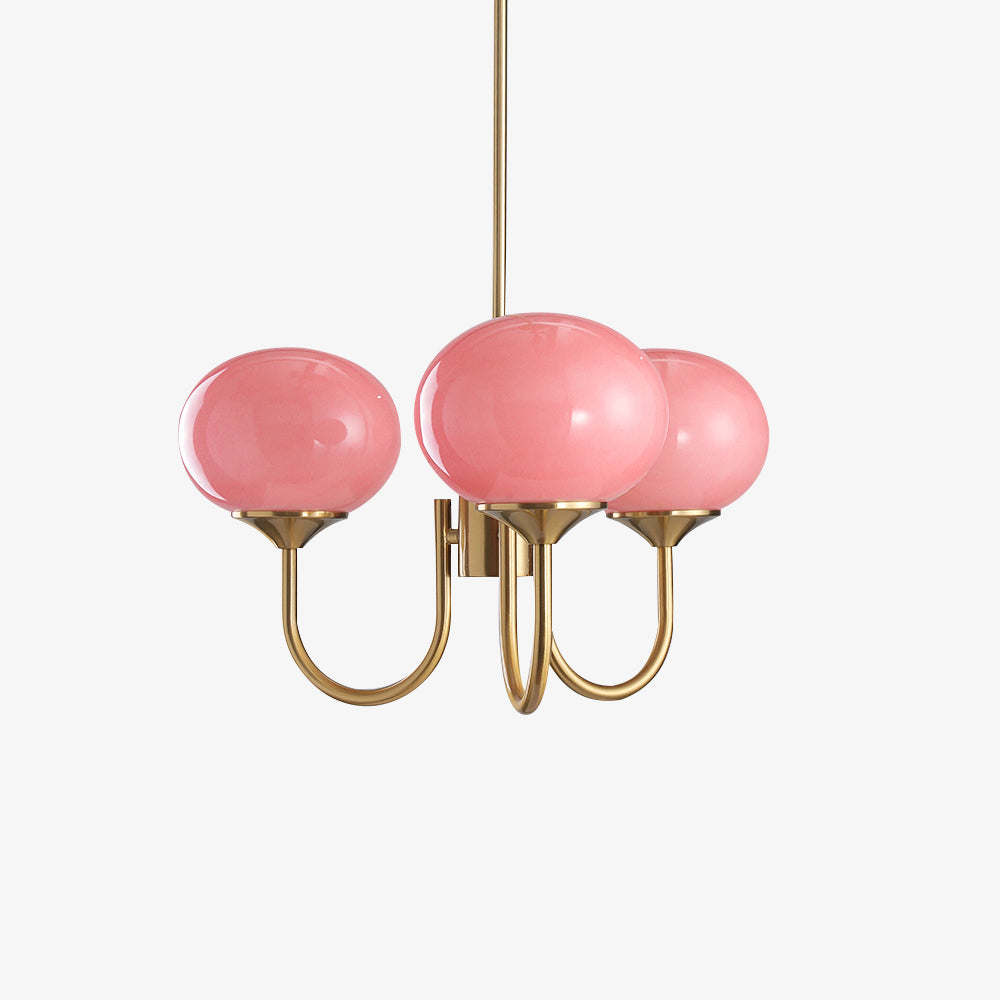 Modern Chandelier Light Fixture with Pink Glass Shades and Golden Finish – Stylish Hanging Light for Home Decor 7