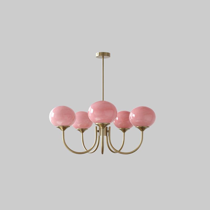 Modern Chandelier Light Fixture with Pink Glass Shades and Golden Finish – Stylish Hanging Light for Home Decor 9
