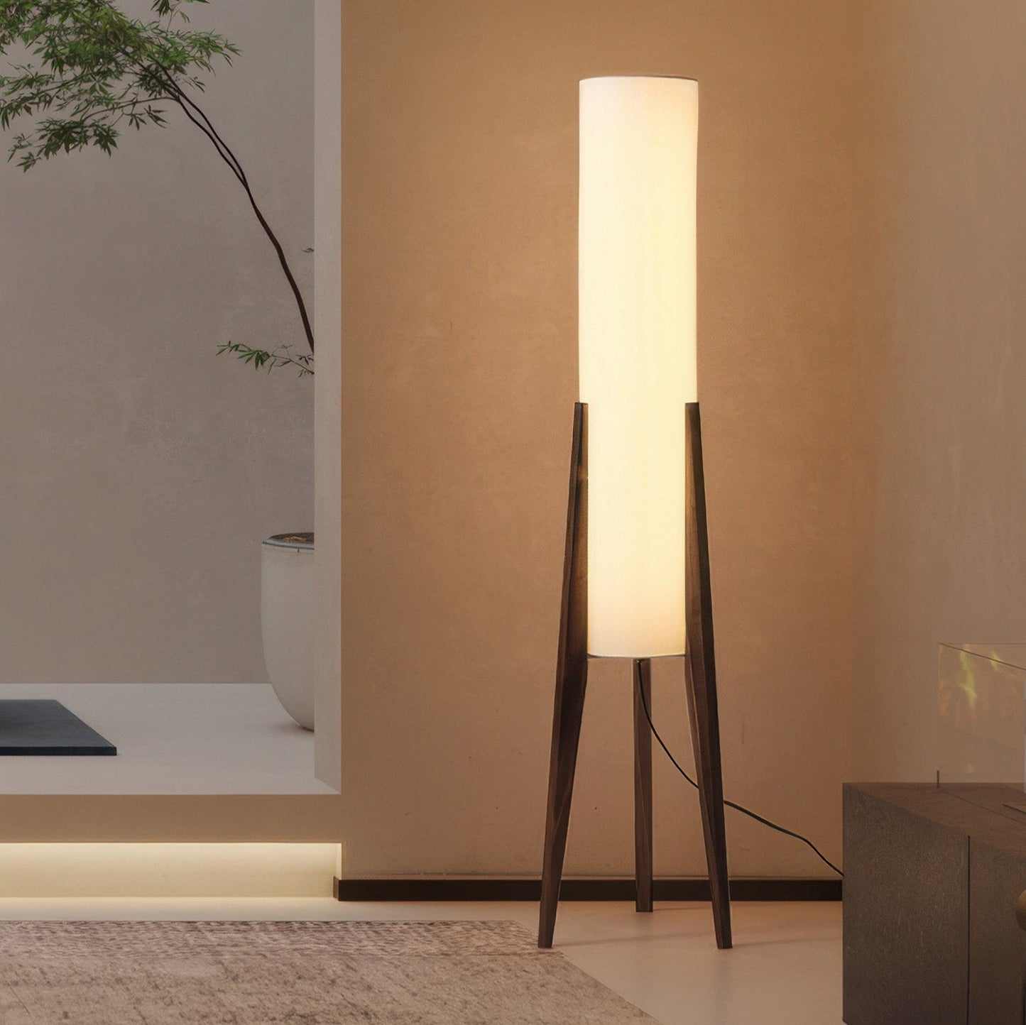 Modern Walnut Floor Lamp with Fabric Shade – Stylish Standing Lamp for Home Decor, LED E27, 12W, 126.8cm Height 2