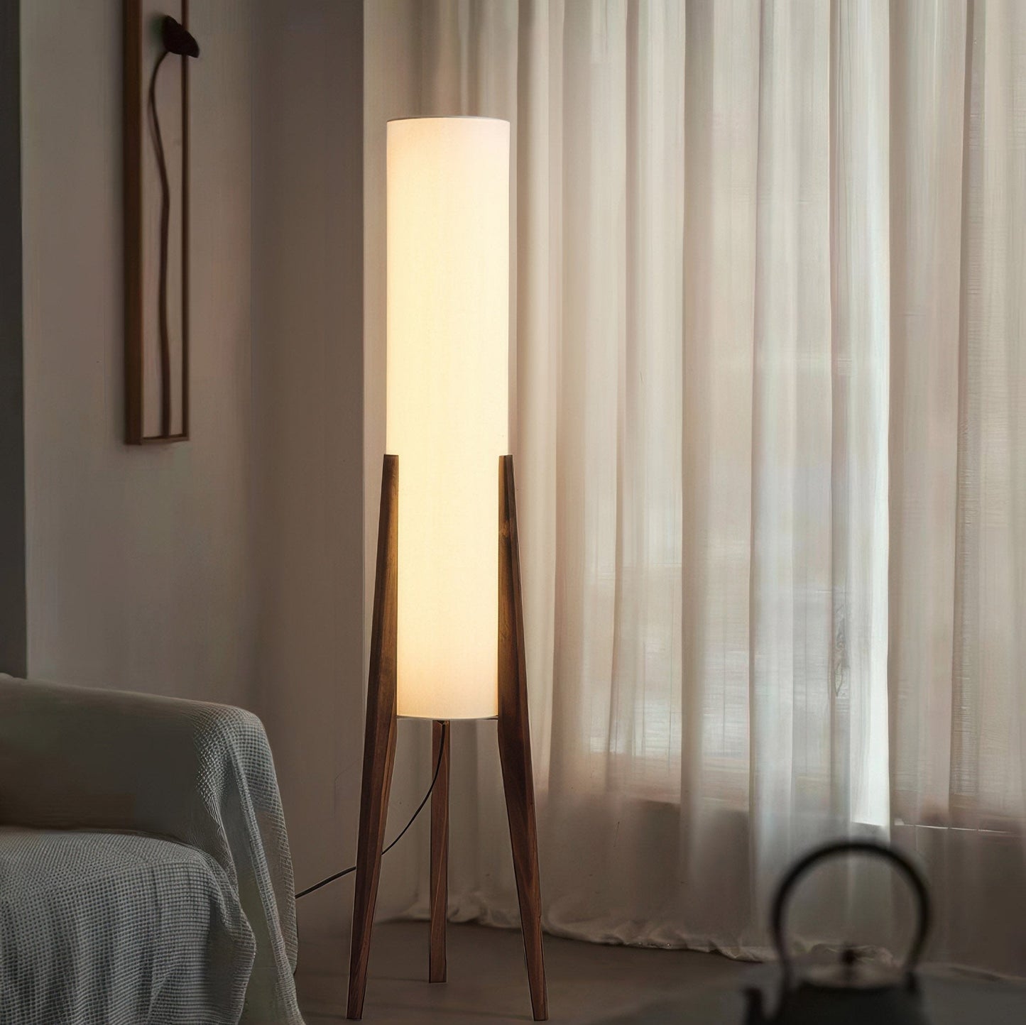 Modern Walnut Floor Lamp with Fabric Shade – Stylish Standing Lamp for Home Decor, LED E27, 12W, 126.8cm Height 3