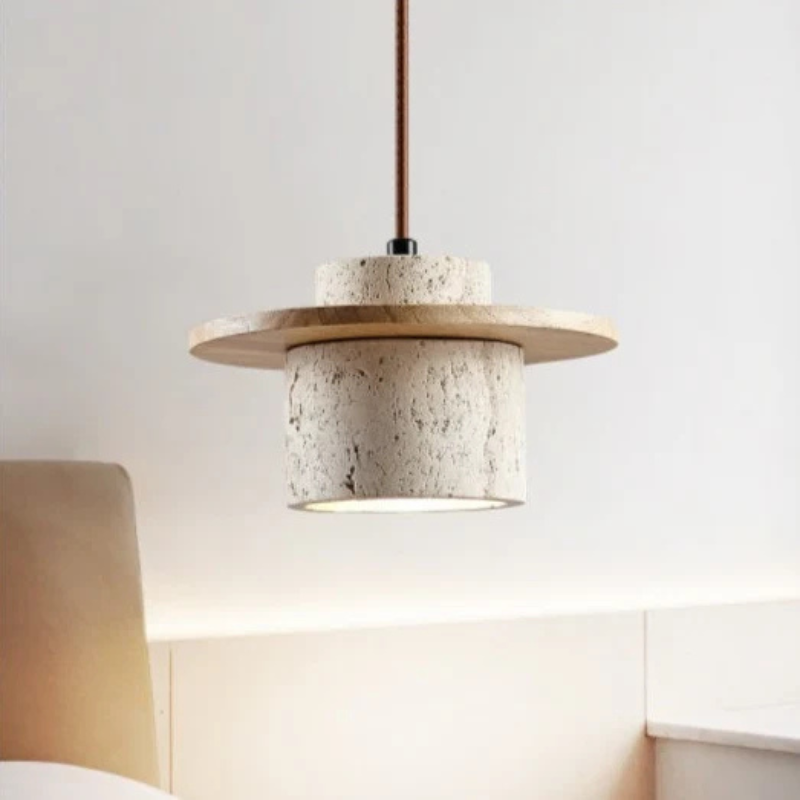 Natural Stone Pendant Light with Wood Accents – Minimalist Kitchen Pendant Lighting for Modern Interiors 1