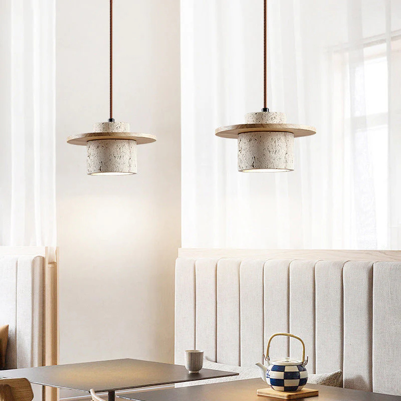 Natural Stone Pendant Light with Wood Accents – Minimalist Kitchen Pendant Lighting for Modern Interiors 5