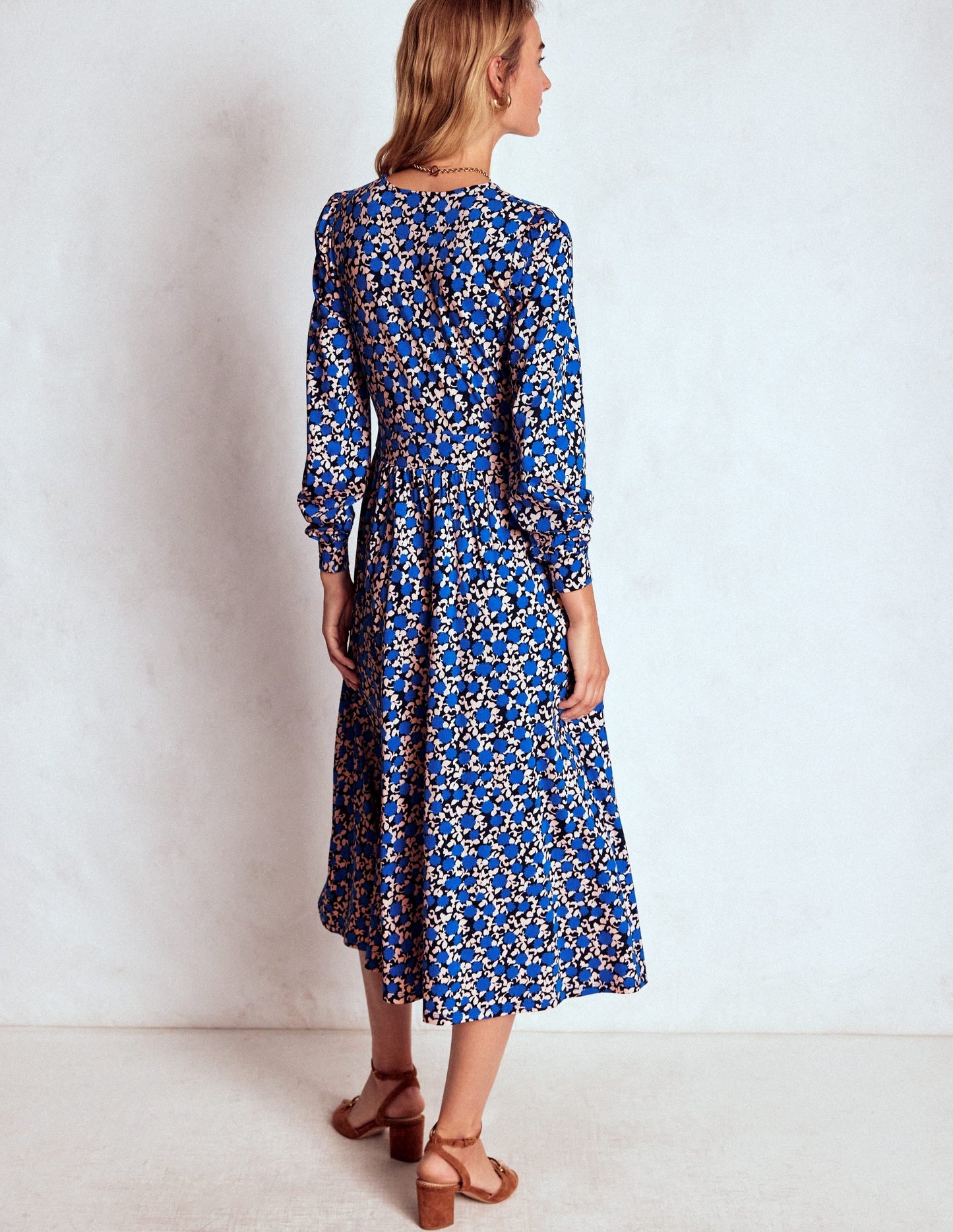 Women's Midi Dress Kingfisher Blue Size M Jersey Floral Print 2