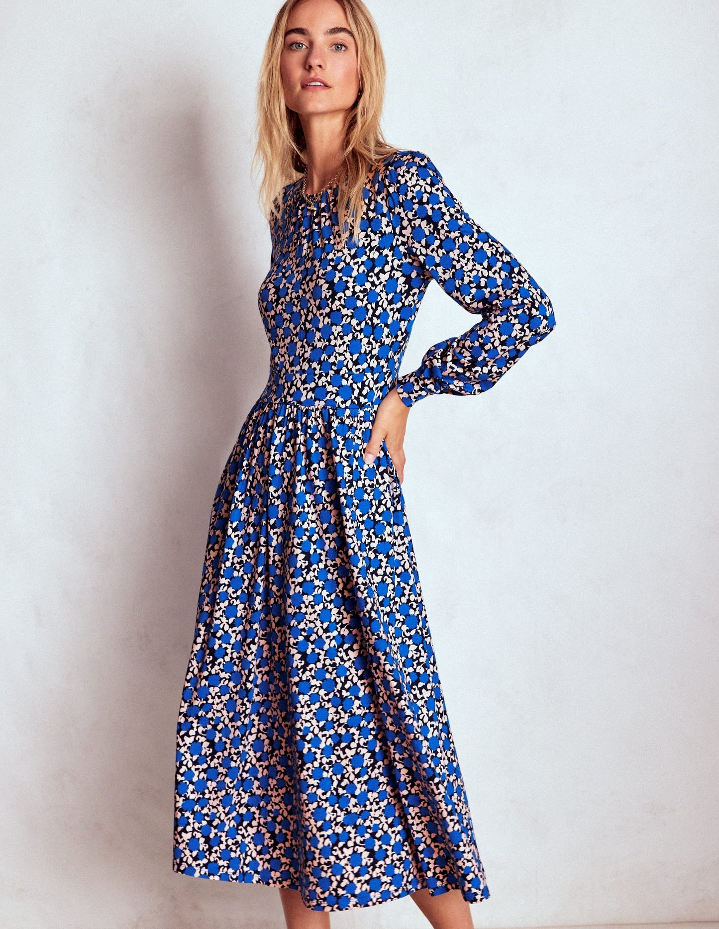 Women's Midi Dress Kingfisher Blue Size M Jersey Floral Print 3