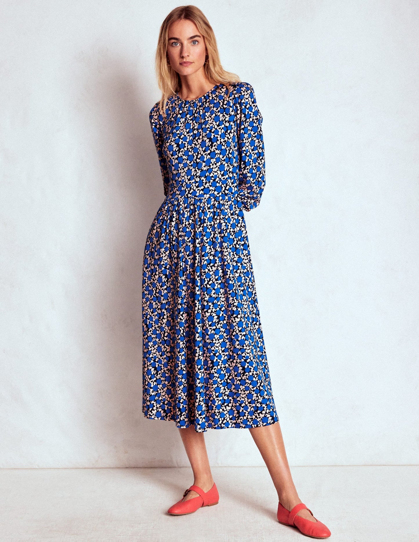 Women's Midi Dress Kingfisher Blue Size M Jersey Floral Print 4