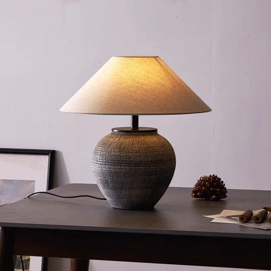 Ceramic Table Lamp with Sculptural Base and Fabric Shade – Modern Bedside or Desk Lamp for Elegant Home Décor 0