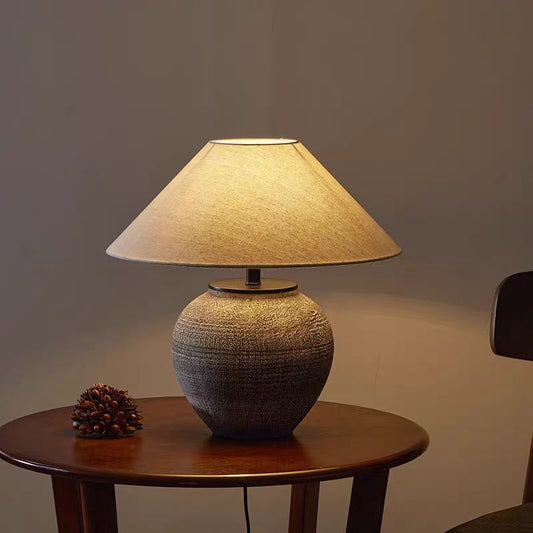 Ceramic Table Lamp with Sculptural Base and Fabric Shade – Modern Bedside or Desk Lamp for Elegant Home Décor 1