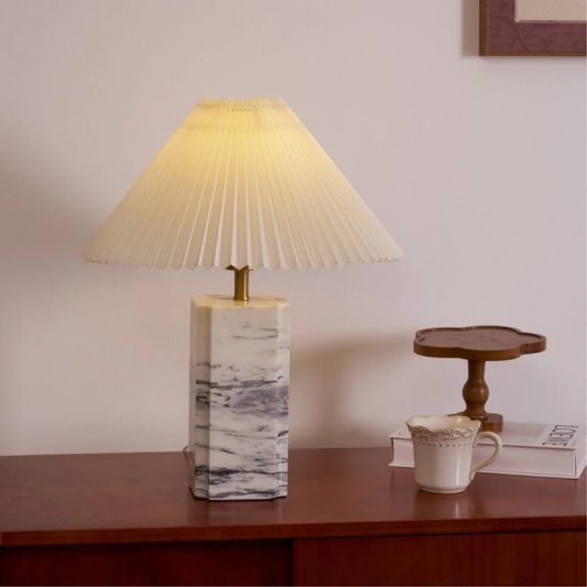 Elegant Marble Table Lamp – Contemporary Bedside or Desk Lamp with LED Compatibility for Modern Home Décor 0