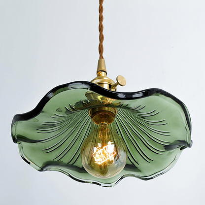 Hibiscus Flower Glass Pendant Light – Elegant Kitchen Hanging Light with Brass Accents, Adjustable Length 6