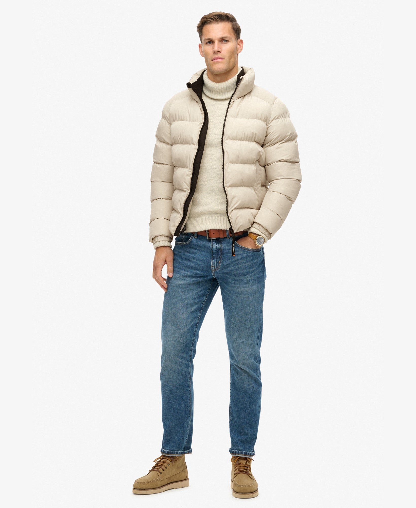 Men's Puffer Jacket Grey Size M Water-Resistant Insulated 2