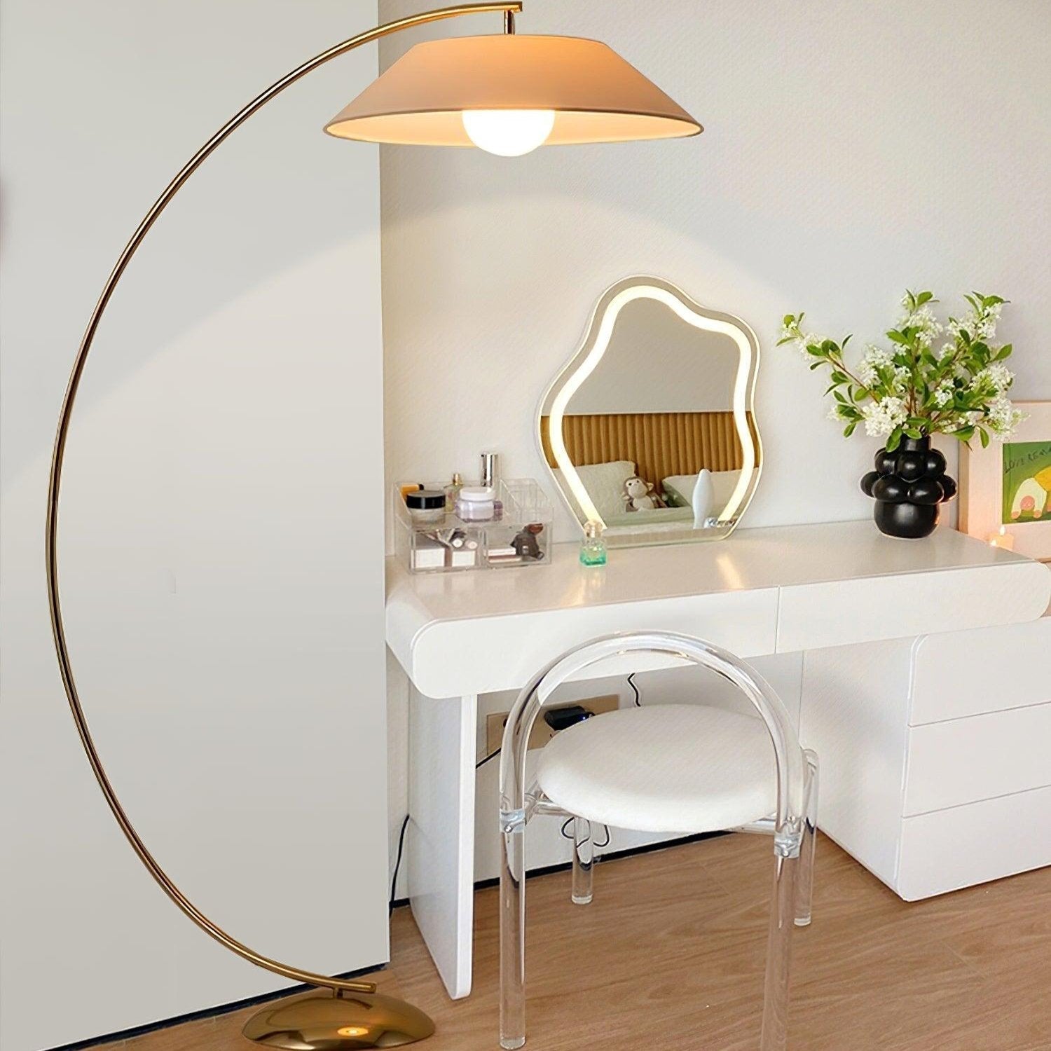 Modern Arc Floor Lamp with Fabric Shade – Black Standing Lamp for Living Room and Bedroom Lighting 0