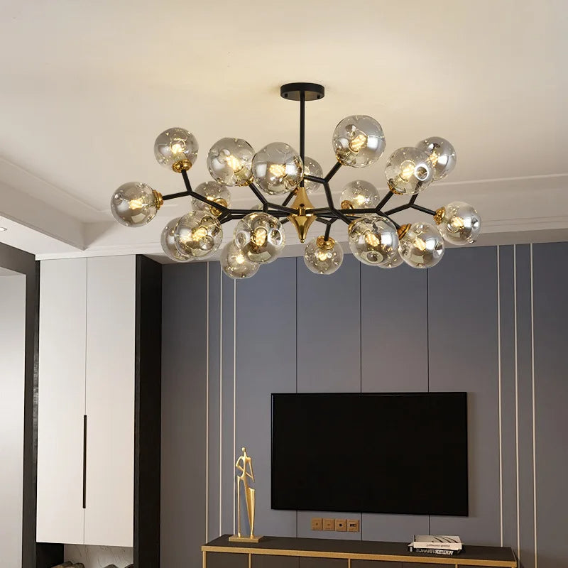 Modern Blown Glass Chandelier Light – Nordic Flush Mount LED Hanging Fixture for Living Room and Dining Room 2