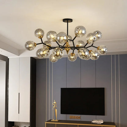 Modern Blown Glass Chandelier Light – Nordic Flush Mount LED Hanging Fixture for Living Room and Dining Room 2