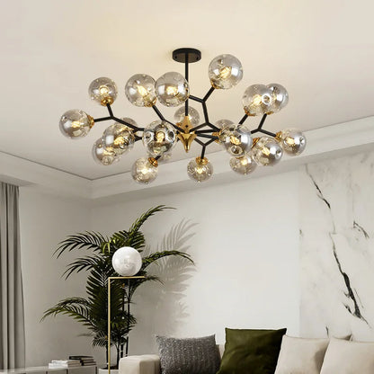 Modern Blown Glass Chandelier Light – Nordic Flush Mount LED Hanging Fixture for Living Room and Dining Room 4