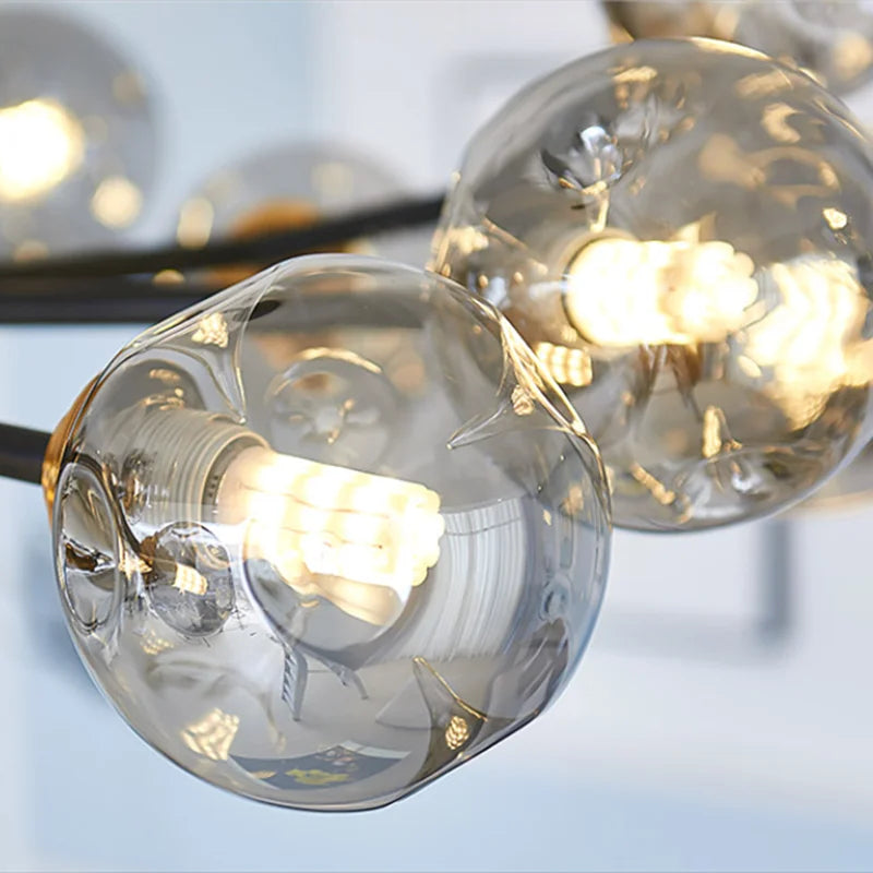 Modern Blown Glass Chandelier Light – Nordic Flush Mount LED Hanging Fixture for Living Room and Dining Room 5