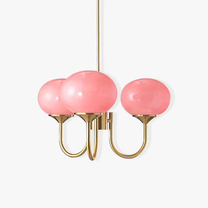 Modern Chandelier Light Fixture with Pink Glass Shades and Golden Finish – Stylish Hanging Light for Home Decor 0