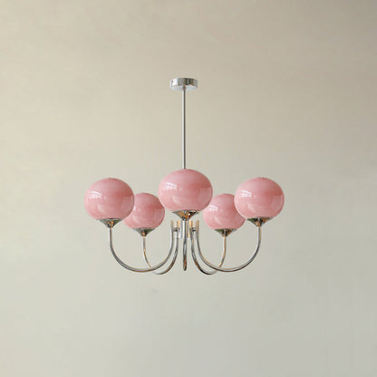 Modern Chandelier Light Fixture with Pink Glass Shades and Golden Finish – Stylish Hanging Light for Home Decor 14