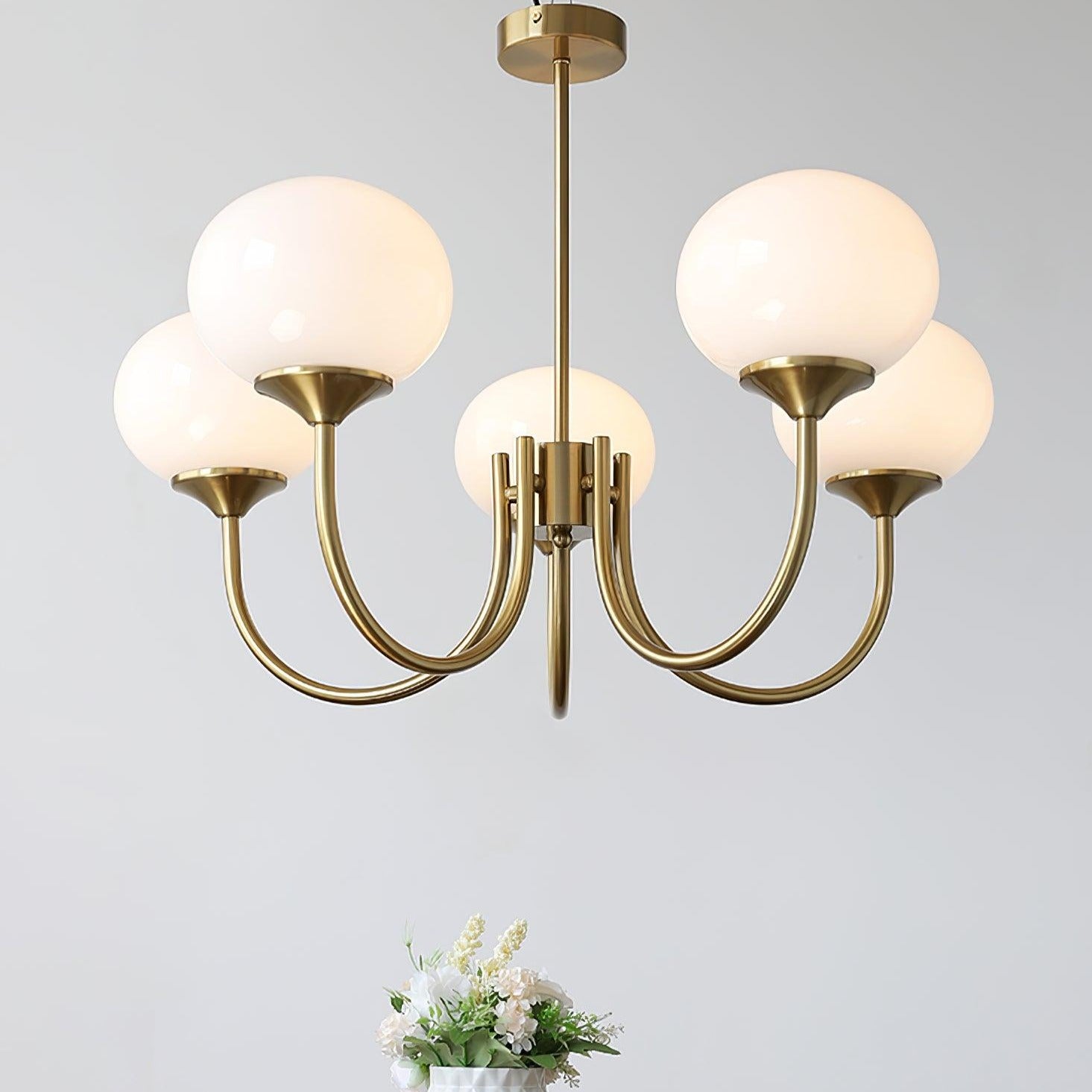 Modern Chandelier Light Fixture with Pink Glass Shades and Golden Finish – Stylish Hanging Light for Home Decor 3