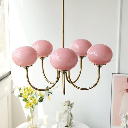 Modern Chandelier Light Fixture with Pink Glass Shades and Golden Finish – Stylish Hanging Light for Home Decor 5