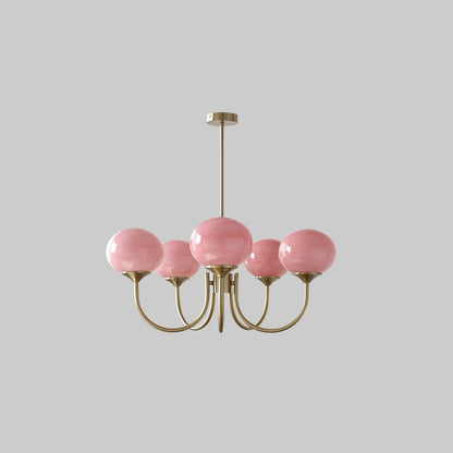 Modern Chandelier Light Fixture with Pink Glass Shades and Golden Finish – Stylish Hanging Light for Home Decor 9