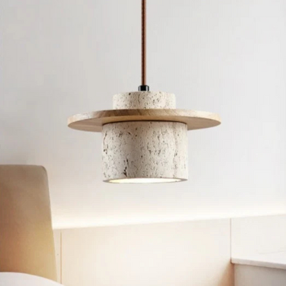 Natural Stone Pendant Light with Wood Accents – Minimalist Kitchen Pendant Lighting for Modern Interiors 1