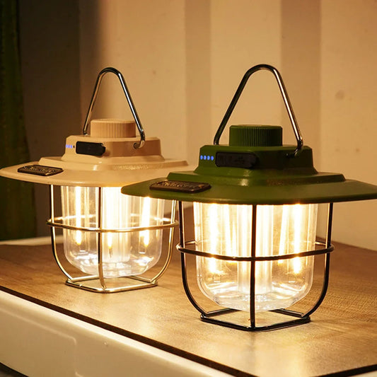 Vintage Camping Lantern - Rechargeable LED Camping Lights with Warm Ambient Glow, Weather-Resistant, Portable Outdoor Lighting 0