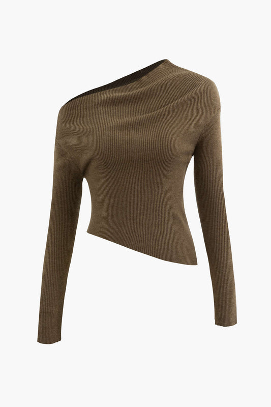 Women's Asymmetrical Long Sleeve Top Black Size S Knit 0