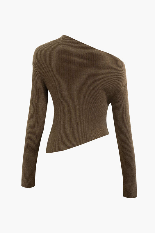 Women's Asymmetrical Long Sleeve Top Black Size S Knit 1