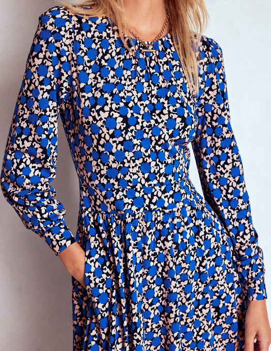 Women's Midi Dress Kingfisher Blue Size M Jersey Floral Print 1