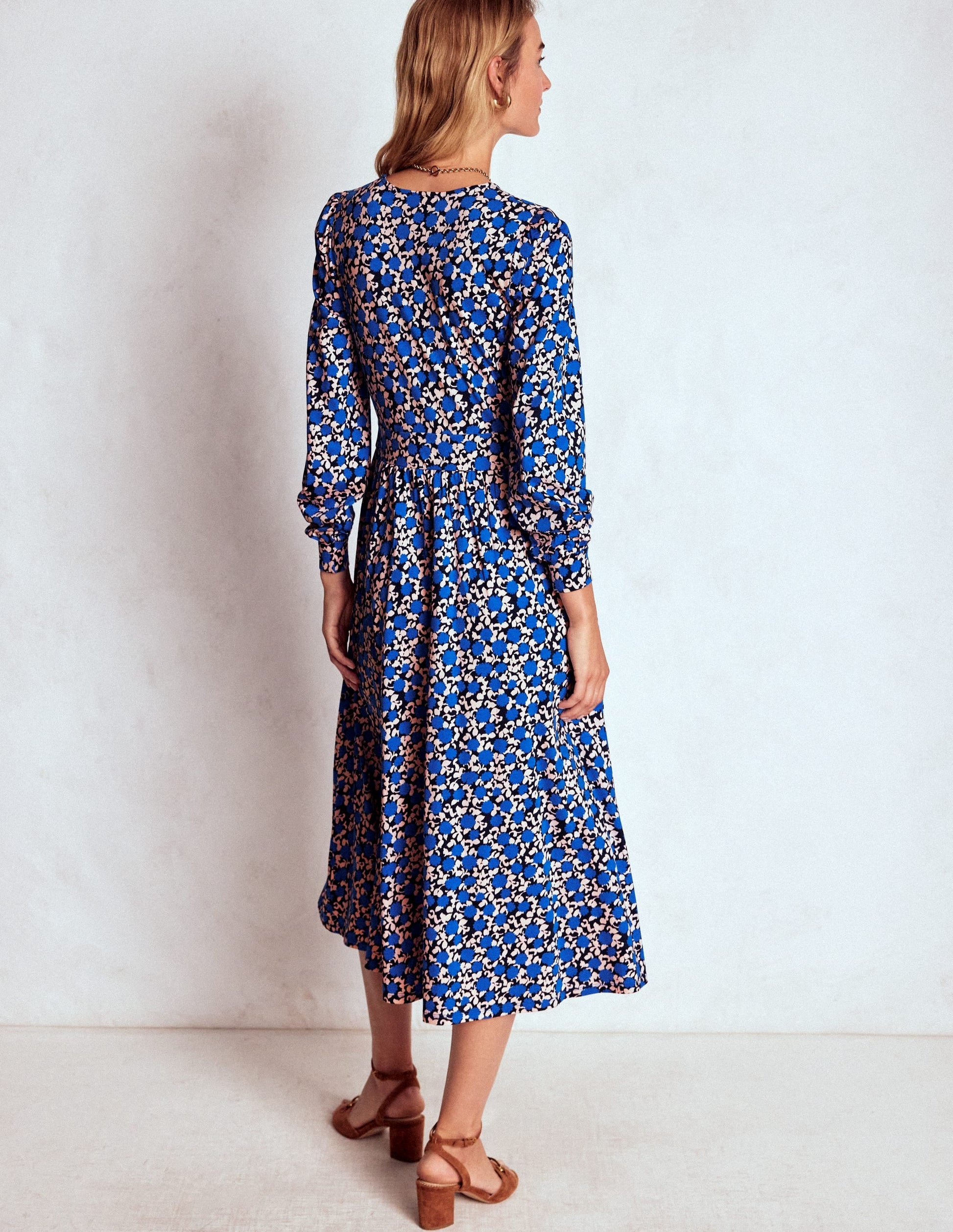 Women's Midi Dress Kingfisher Blue Size M Jersey Floral Print 2